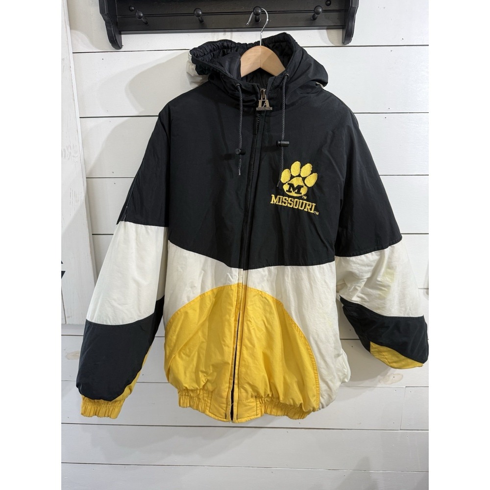 VTG Missouri Tigers Logo Athletic Puffer Jacket Mens XL Black Full Zip 90s